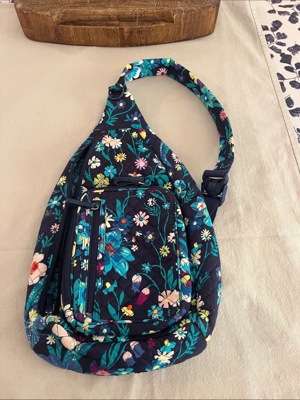 Vera Bradley Navy Floral Quilted Crossbody Sling Bag